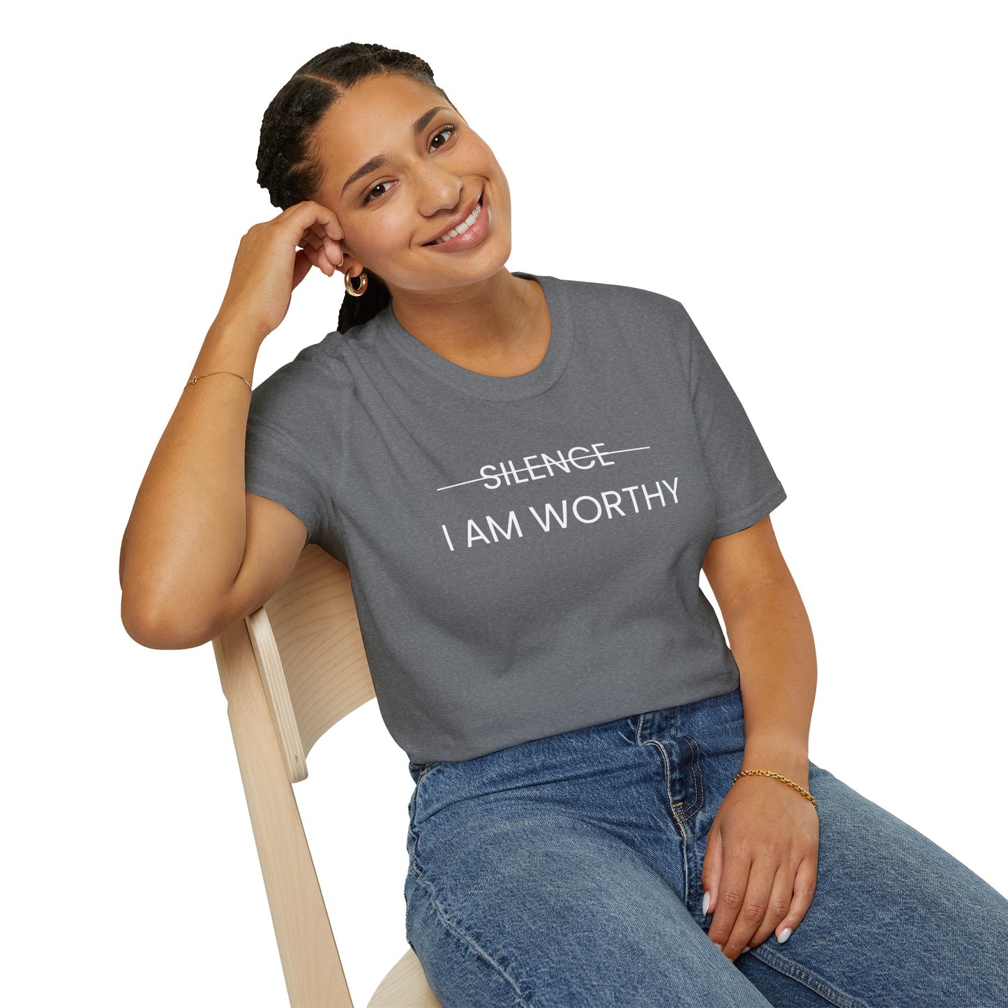 I Am Worthy Unisex Softstyle T-Shirt - Inspirational Quote Tee (White Letter)