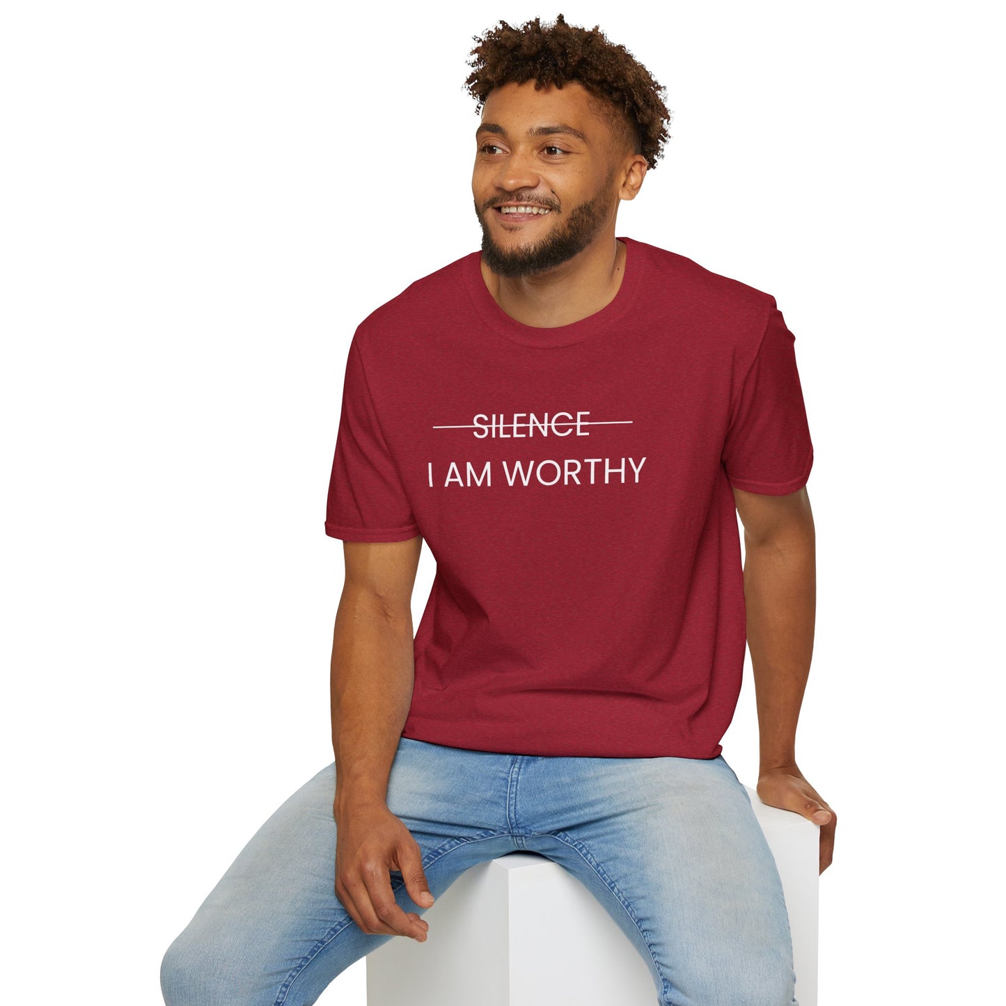 I Am Worthy Unisex Softstyle T-Shirt - Inspirational Quote Tee (White Letter)