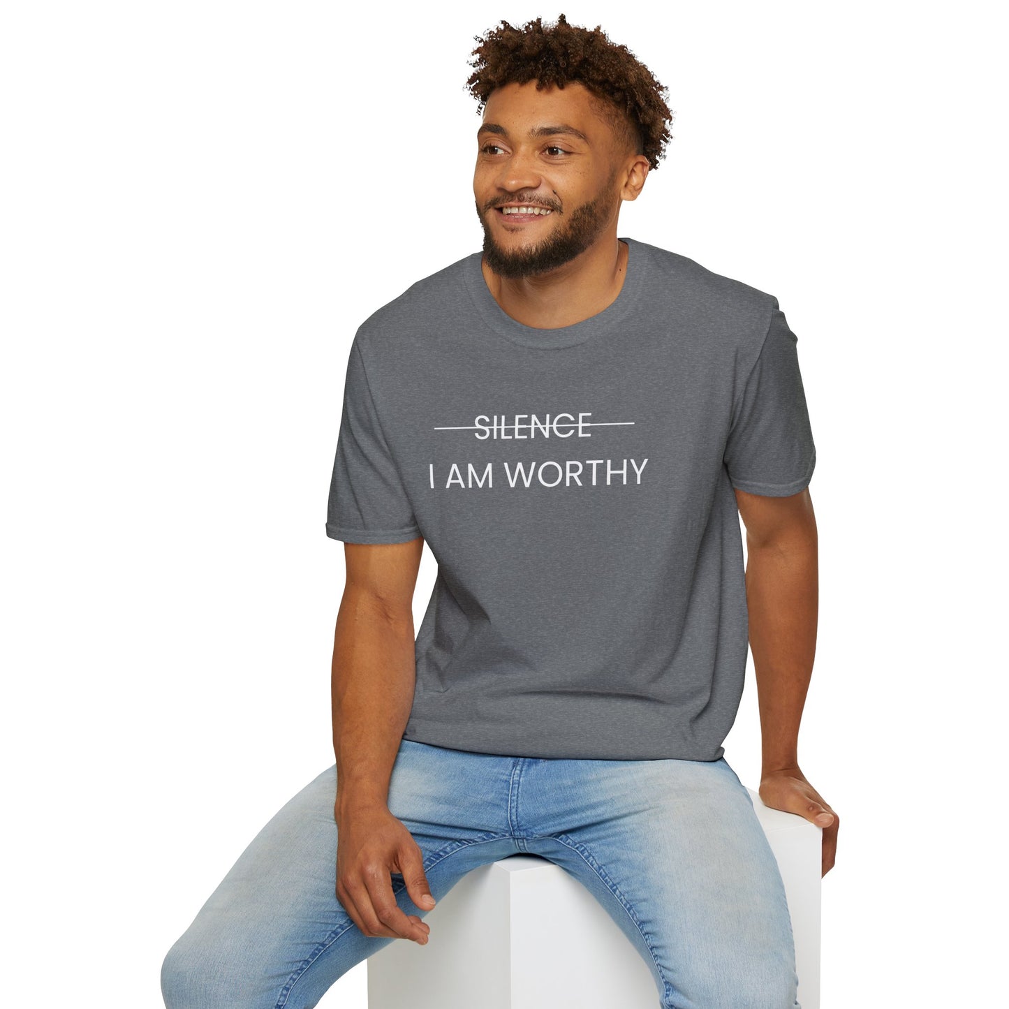 I Am Worthy Unisex Softstyle T-Shirt - Inspirational Quote Tee (White Letter)