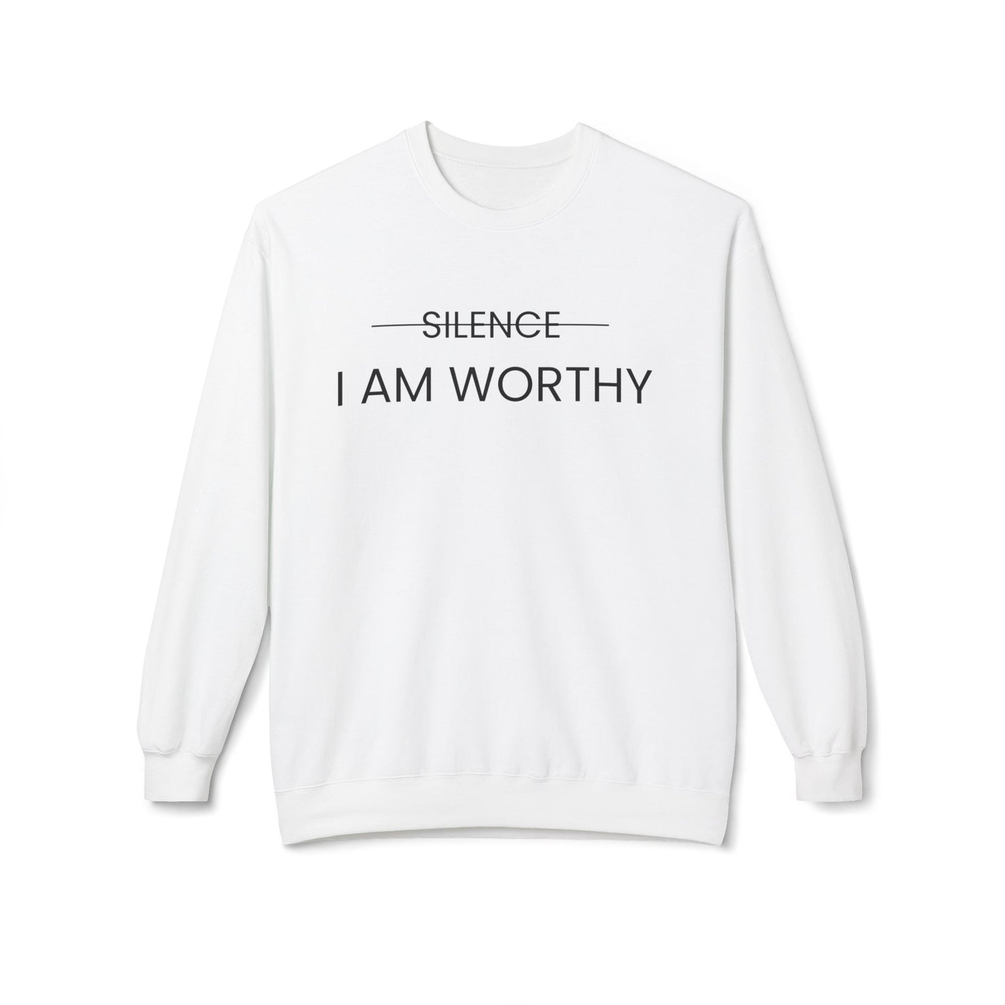 Unisex I AM WORTHY Fleece Crewneck Sweatshirt - Motivational Comfort Wear (Black Letter)