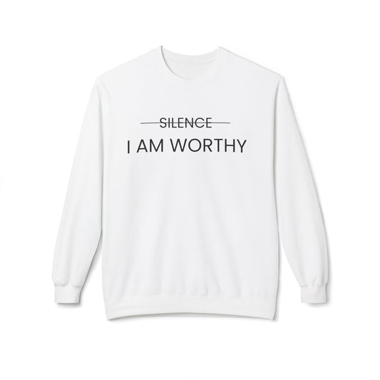 Unisex I AM WORTHY Fleece Crewneck Sweatshirt - Motivational Comfort Wear (Black Letter)