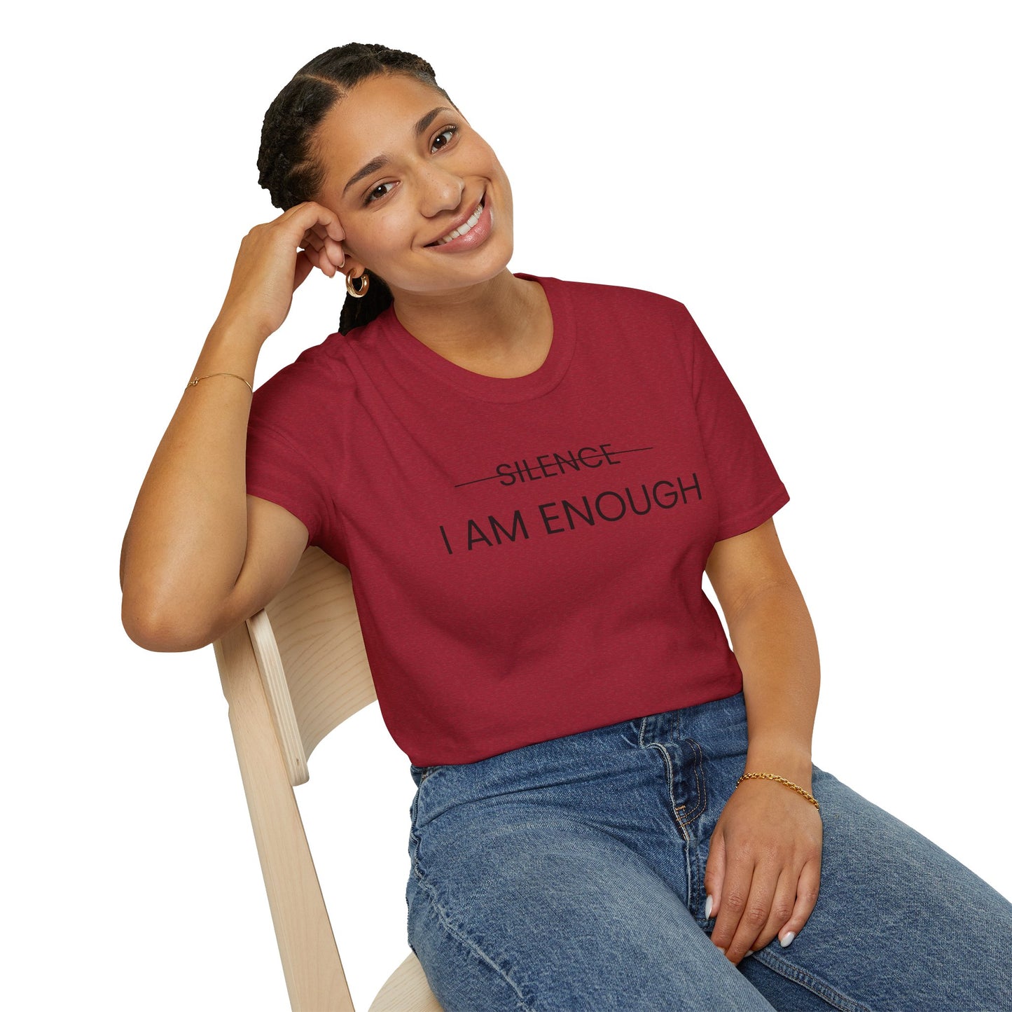 Empowering Message T-Shirt – 'Silence I Am Enough' Unisex Softstyle Tee (Black Letter)