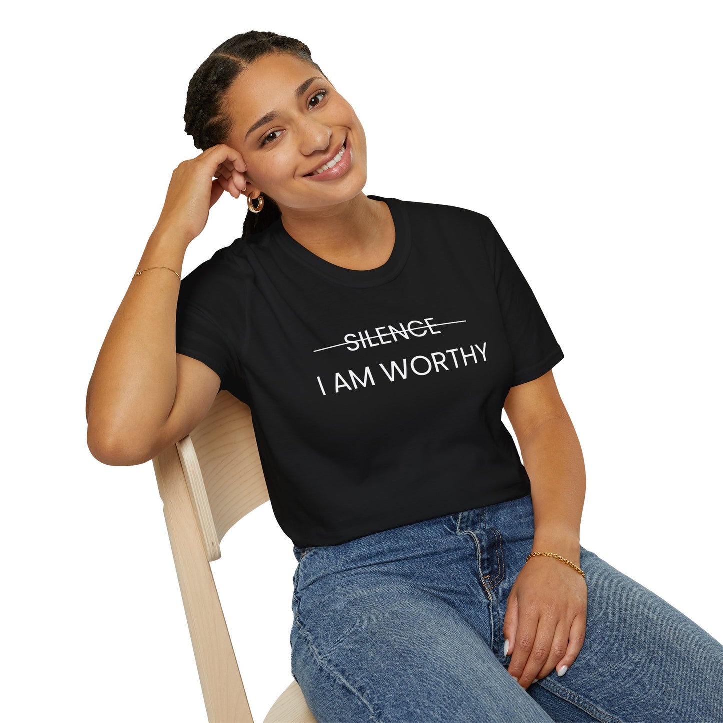 I Am Worthy Unisex Softstyle T-Shirt - Inspirational Quote Tee (White Letter)