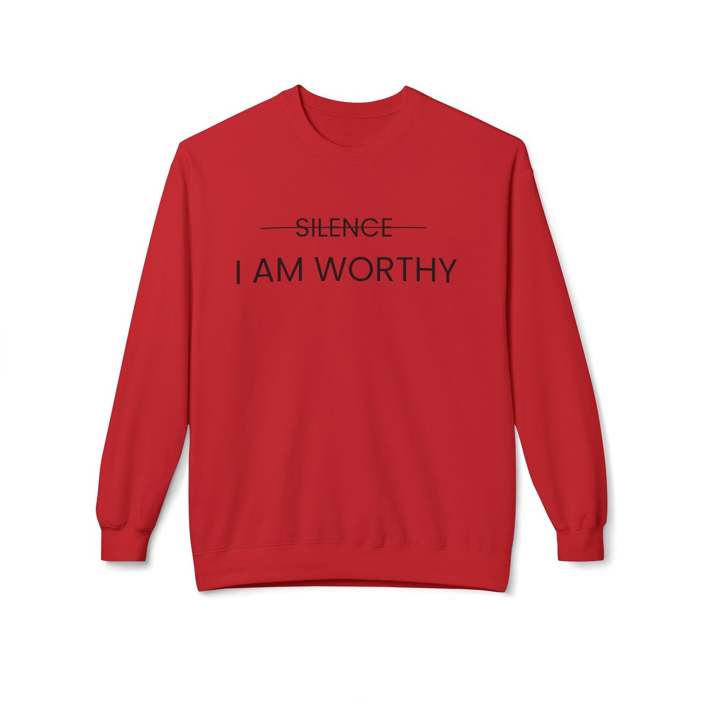 Unisex I AM WORTHY Fleece Crewneck Sweatshirt - Motivational Comfort Wear (Black Letter)